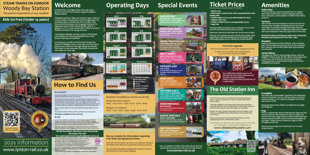2026 Lynton and Barnstaple Railway Leaflet and Timetable