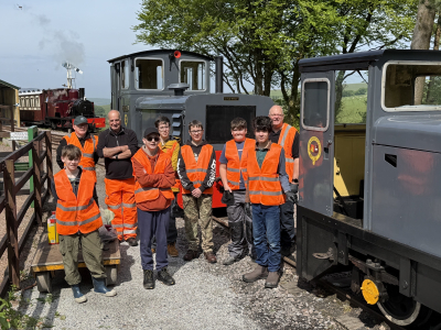 TrackForce, our youth volunteers at Woody Bay having cleaned our diesel's for the Mixed Traction event.
