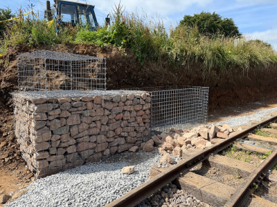 Jult 2025: The first gabion basket in place and filled