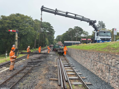 7th August 2025: Lifting out the track panels on the headshunt to allow construction of the shelter foundations