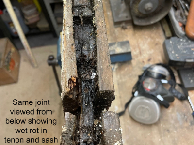 Damaged and rotten tenon joint
