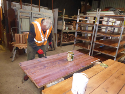 Preparation work continues on the non-slip floor slats for carriage No.9